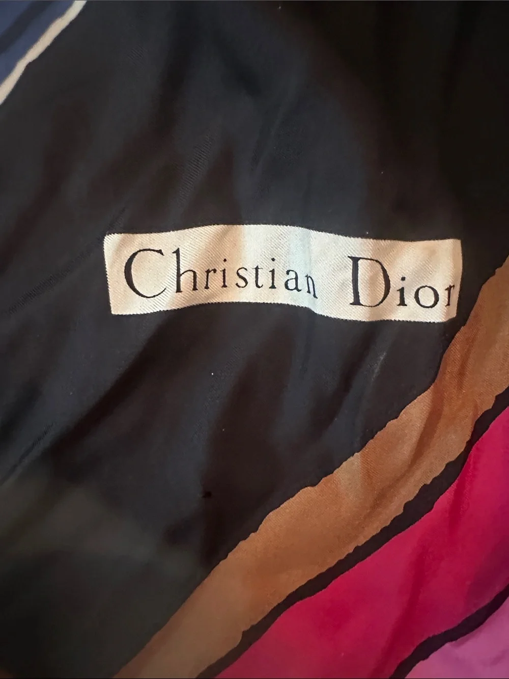 Dior Pink Blue Black White Striped Silk Scarf